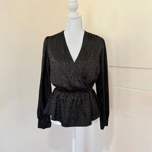 Self Esteem Peplum Top Womens Medium Black Leopard Jacquard Gothic Office Casual